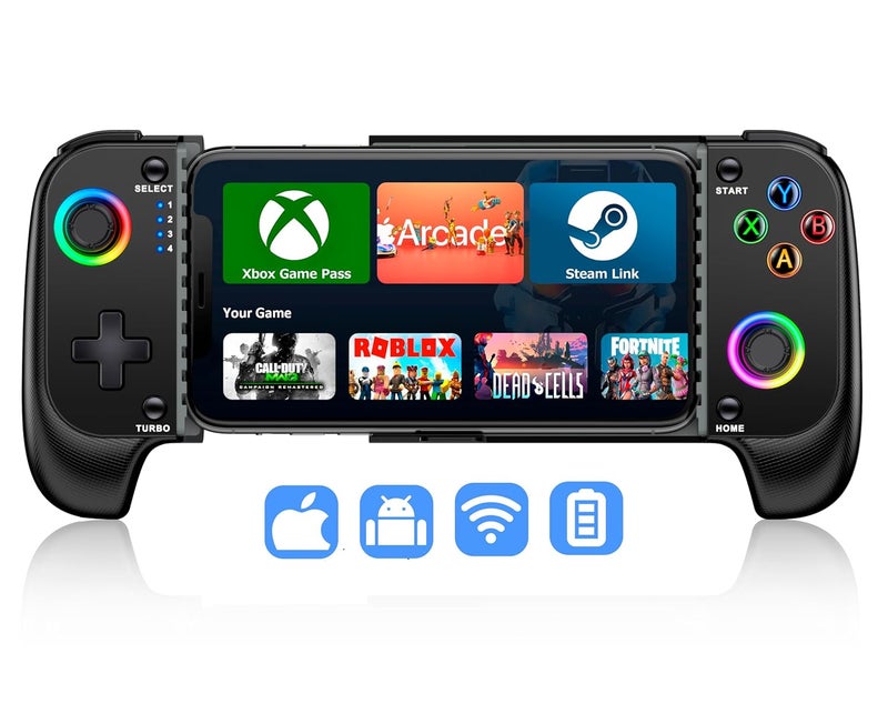 KICKDOT Wireless Phone Controller for iPhone/Android No Deadzone, Mobile Gaming Controller Support Xbox Game Pass, Steam Link, GeForce Now, Call of Duty, Roblox, Cloud Gamepad for iOS with Dynamic LED Lights - Image 1
